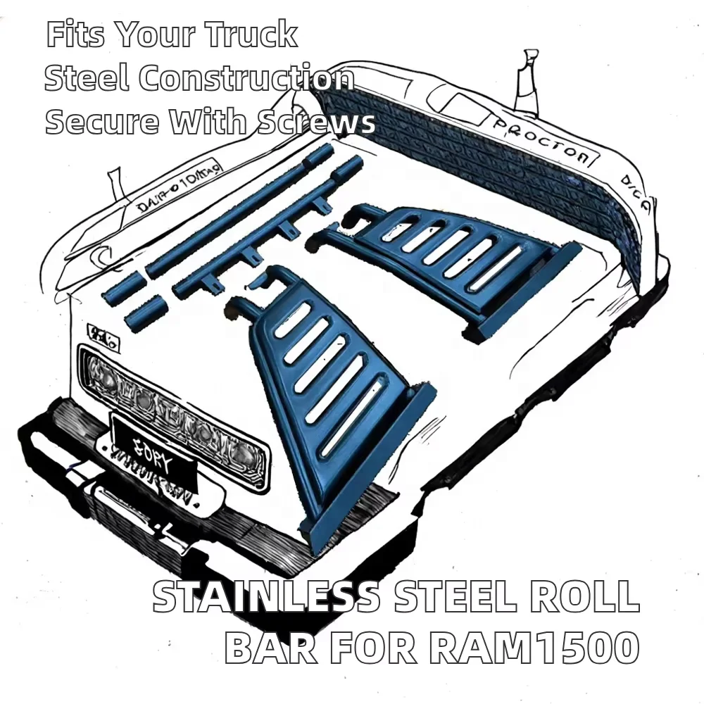 Hot Selling Pickup Truck Steel Anti-Roll Bar Bracket Sport Bed Rack Steel Sport Roll Bar for RAM1500 Screw Fixing Bed Enhancer