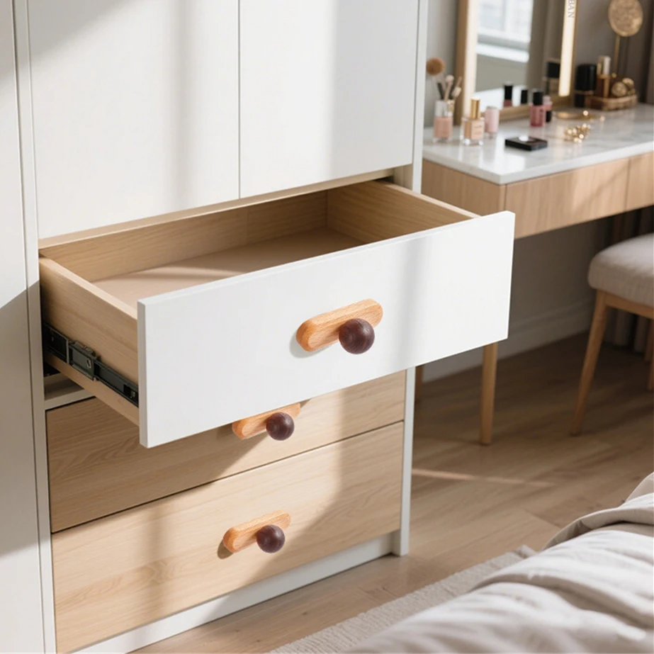 High Quality Walnut Cabinet Door Handle Simple Light Luxury Wardrobe Door Handle Round Log Drawer Handle Knob Furniture Hardware