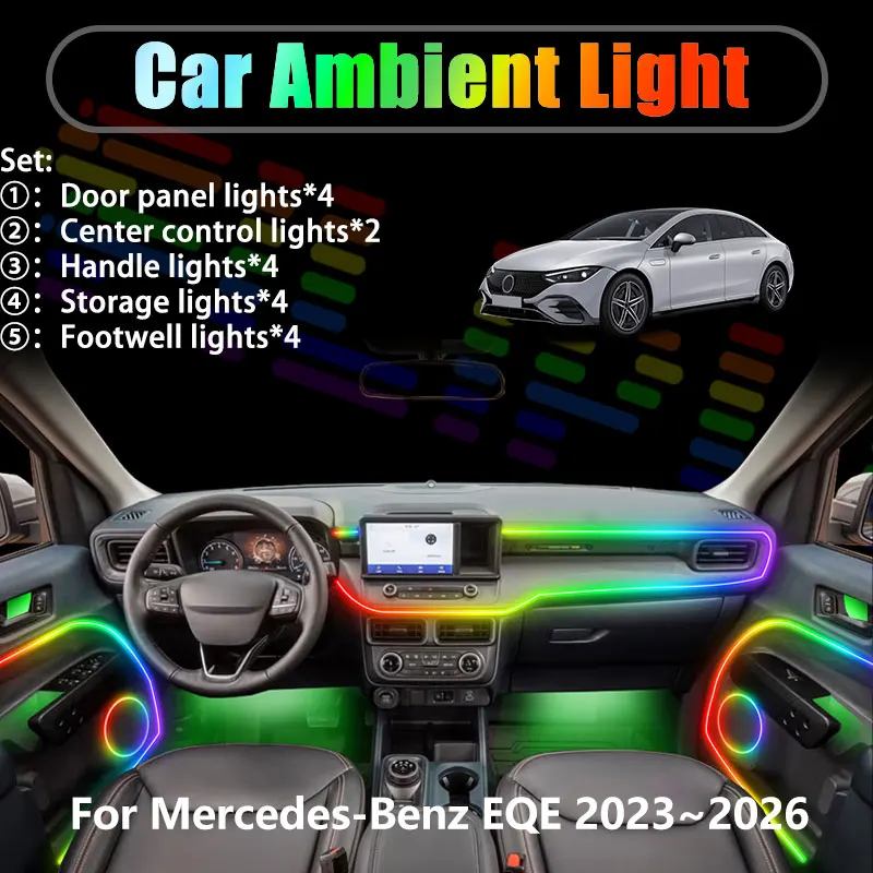 

Для Mercedes-Benz EQE 2023~2026 V295: Комплект светодиодной подсветки салона и багажника 2/18 в 1, USB RGB, с функцией Streamer Auto