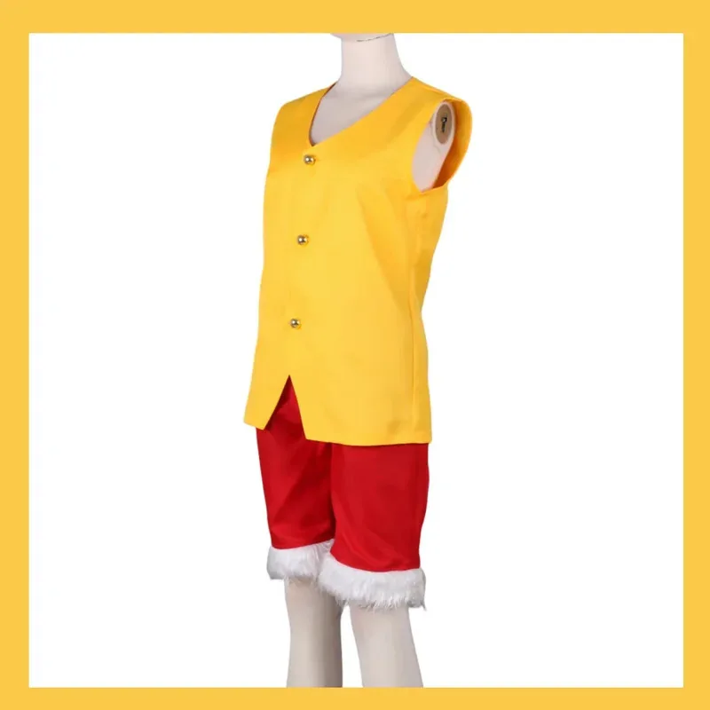 Anime Monkey D. Luffy Cosplay Costume Straw Hat Boy Two Years Ago Yellow Vest Coat Shorts Uniform Man Woman Halloween Suitc;6,r'