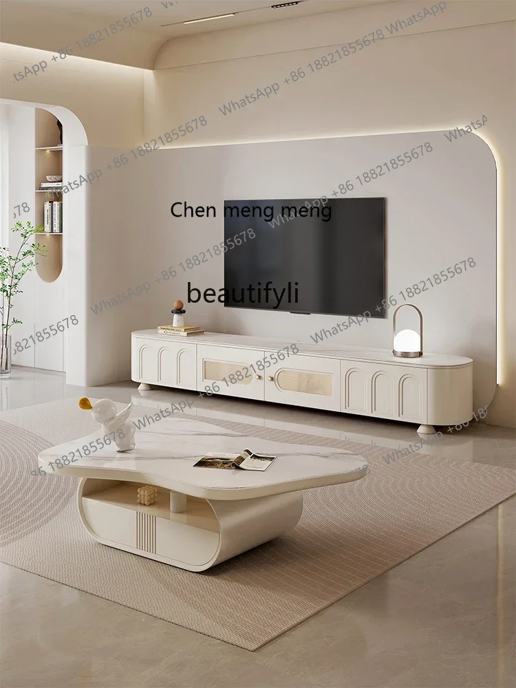 

ss7304 Cream Style TV Cabinet French Entry Lux Floor Stone Plate Living Room