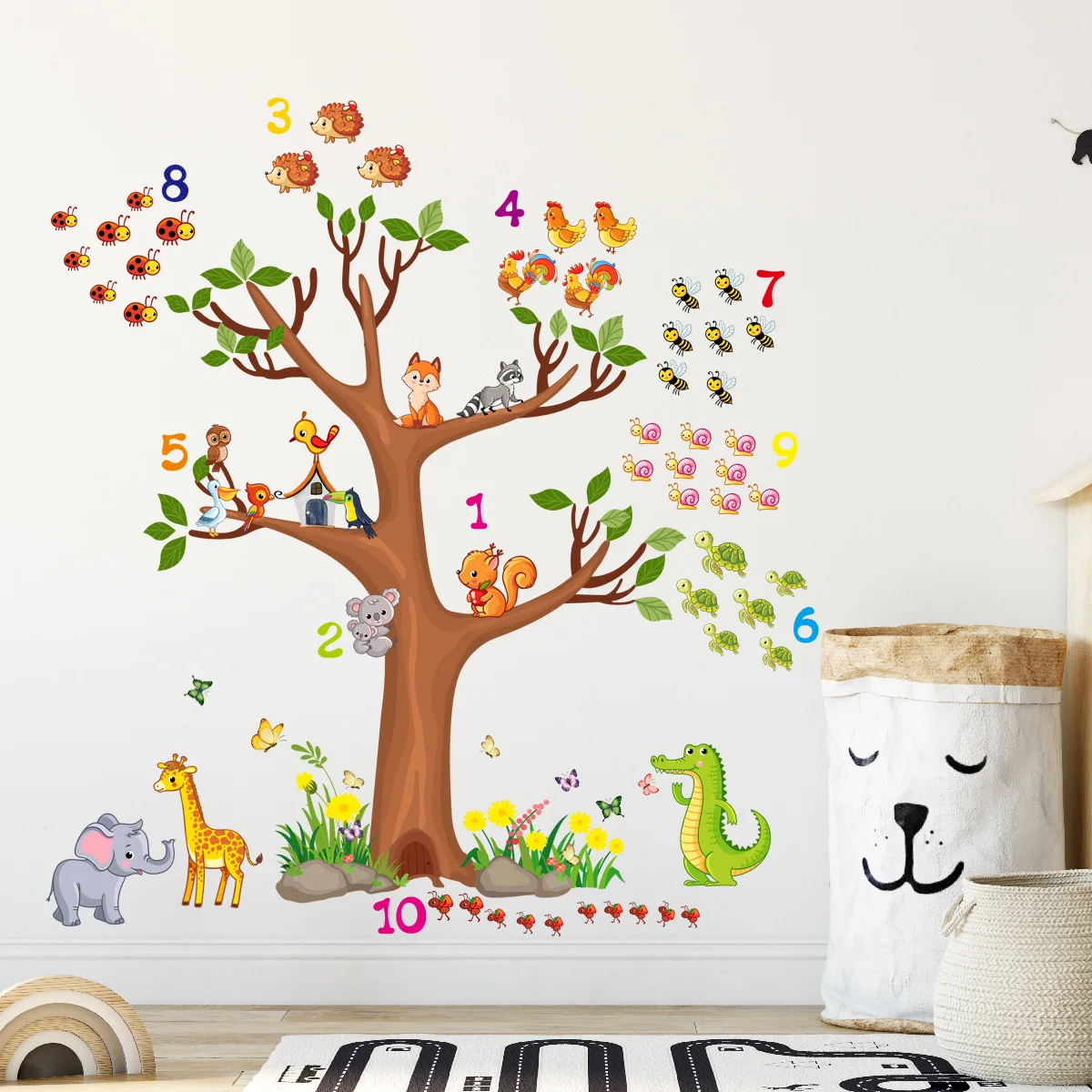 Mural de pájaro de árbol grande para habitación de niños, pegatina de pared de animales de dibujos animados, autoadhesiva, decoración de jardín de