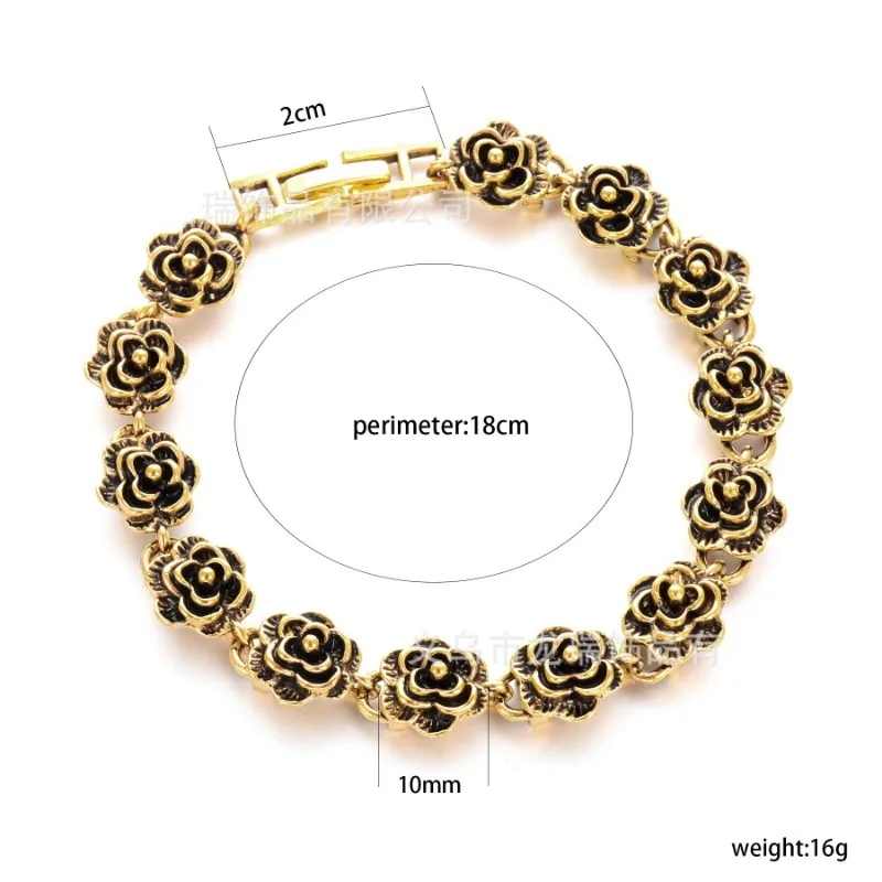 Vintage Gold Color Rose Alloy Bracelet for Women Girls 2023 New Fashion Light Luxury Temperament Versatile Flower Hand Jewelry