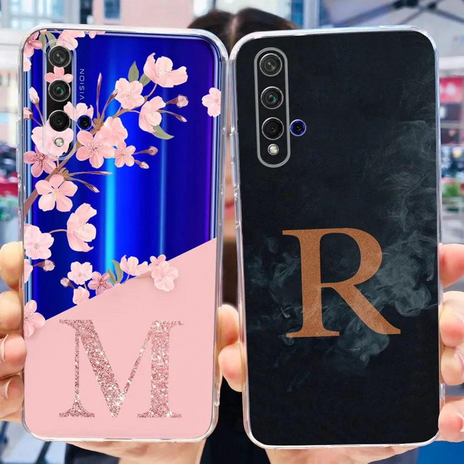 Phone Case For Huawei Nova 5T Fashion Flower Fog Initial Letter Soft Silicone TPU Cases For Huawei Nova5T YAL-L21 YAL-L61 L71