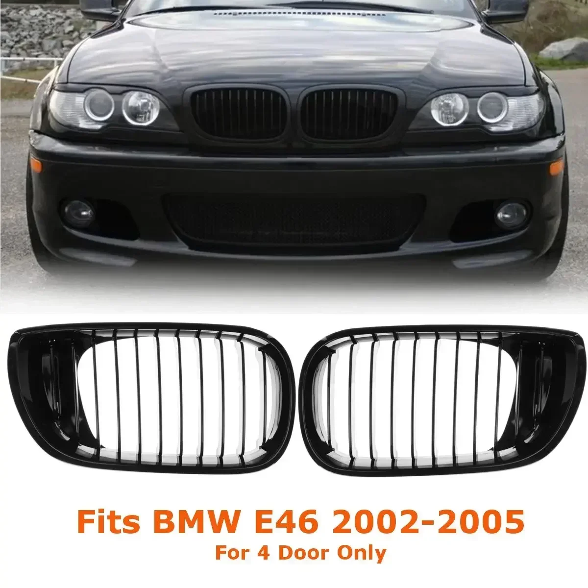 

2Pcs Car Gloss Black Car Front Kidney Racing Grille Grill For BMW E46 LCI 4D 325i Facelift 2002 2003 2004 2005