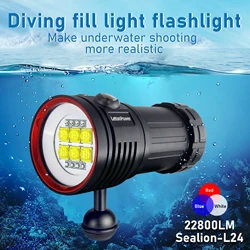 LetonPower-luz subacuática para buceo, linterna de carga tipo C impermeable de 100m para fotografía y vídeo