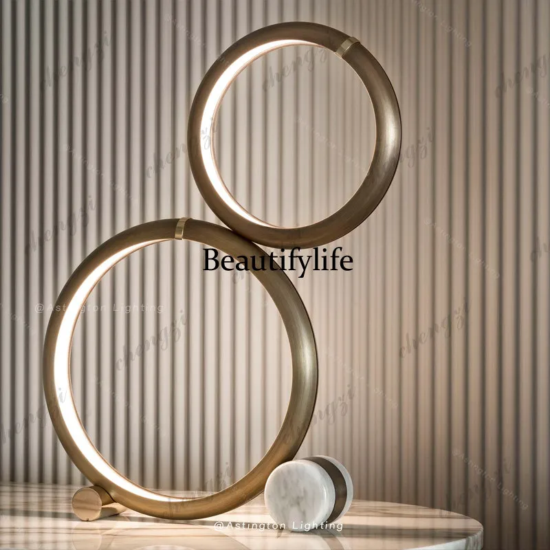 Designer table lamp Italian minimalist light luxury art double ring bedroom table lamp