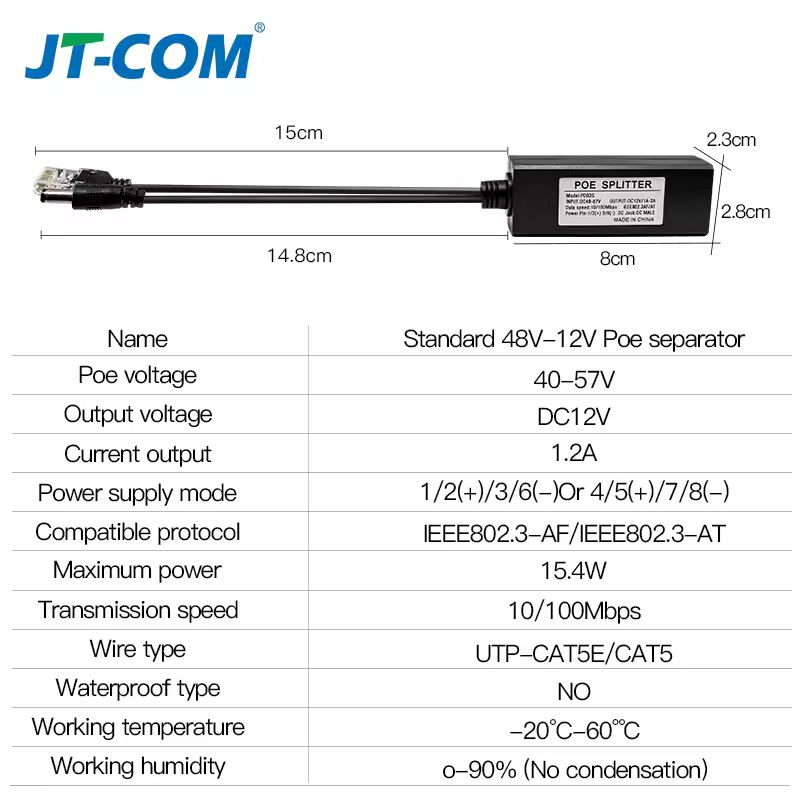 Standard POE Splitter 48V to 5V 12V 1.2A 2A Micro USB tpye-C 100M/1000M POE Camera Injector Power Supply for Huawei Hikvision - Image 6