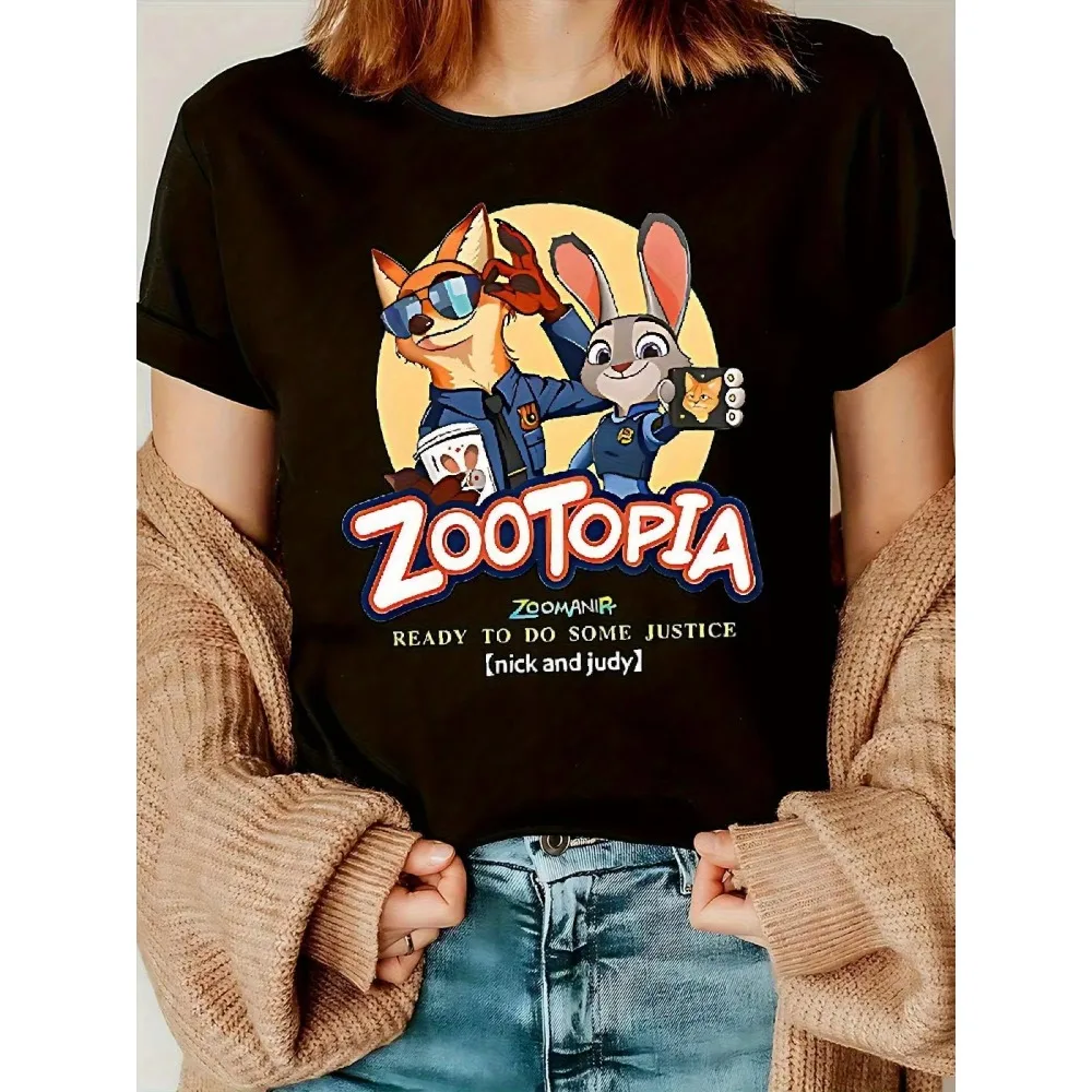 Dames "Zootopia" Judy & Nick T-shirt met cartoonprint Casual Comfortabel en zacht Top met ronde hals en korte mouwen Lente Zomer Katoen