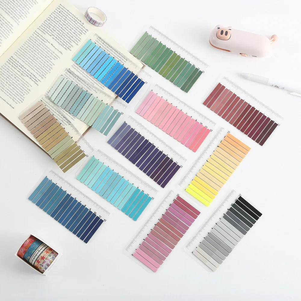 Gradient Index Sticker with Ruler Back To School Must Have Writable Self-Adhesive Page Tabs for Books School Office