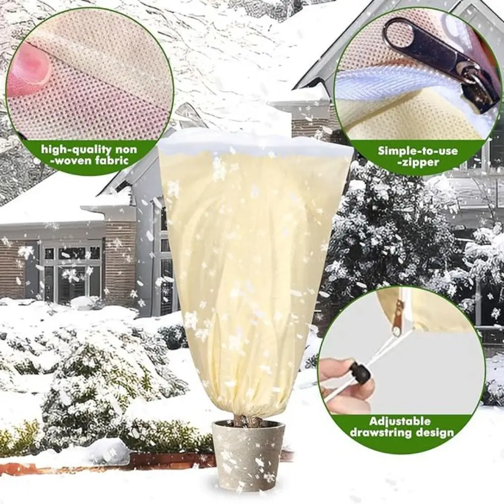 Non-woven Winter Plant Protection Bag With Zip Drawstring Against Cold Plant Anti Freezing Bag Plant Cover Outdoor Yard