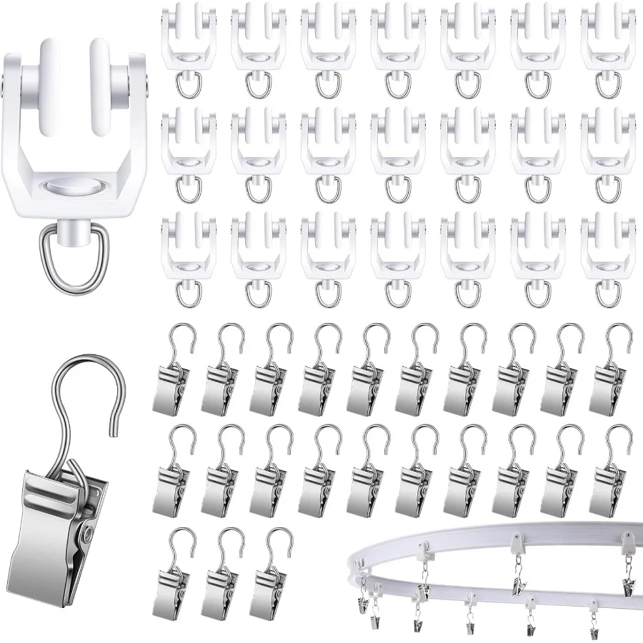 

60 шт. роликовые крючки для штор, набор потолочных планеров, пластиковый держатель для штор на колесиках со стальными крючками для планера для душа H