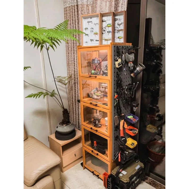 釣り竿収納ラック、ディスプレイラック収納キャビネット、餌箱収納釣り道具キャビネット