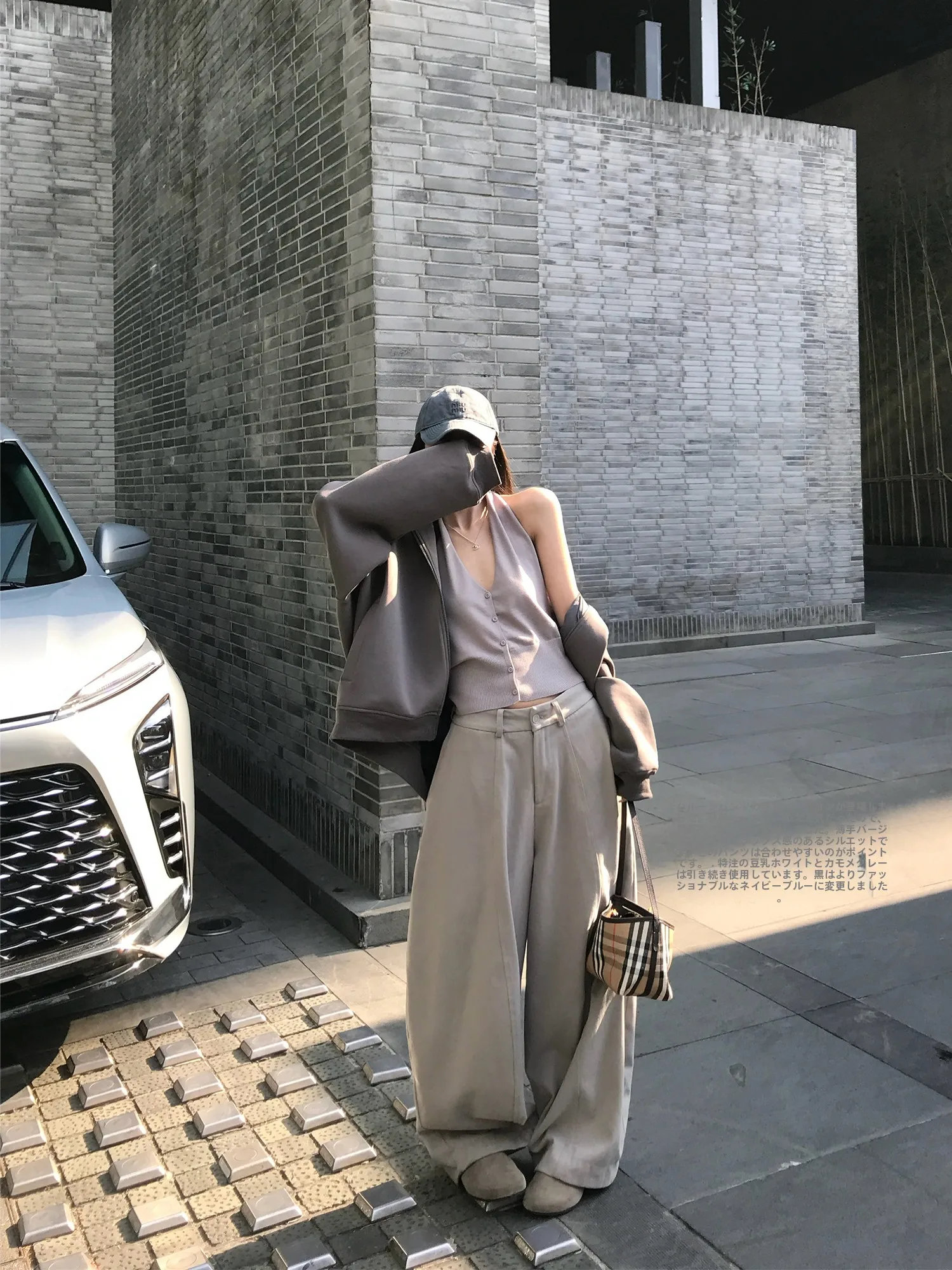 

Spring Summer Balloon Pants High Waist Wide Leg Cotton Straight Cut Grey Soy Milk White Banana Knife Pants Stylish Casual Tro...