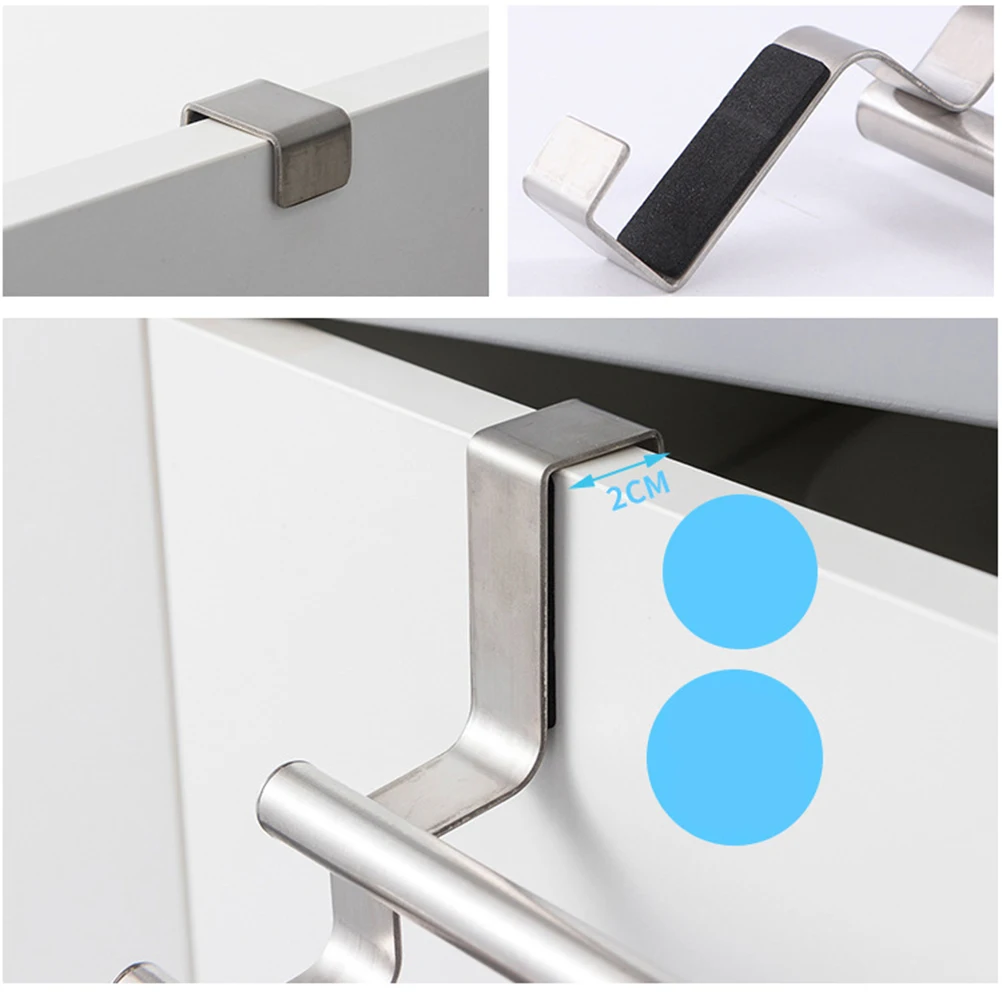 

Stretchable Double Rod Towel Rack Stainless Steel Over Door Bathroom Kitchen 2cm Hooks Space Saving Retractable Design