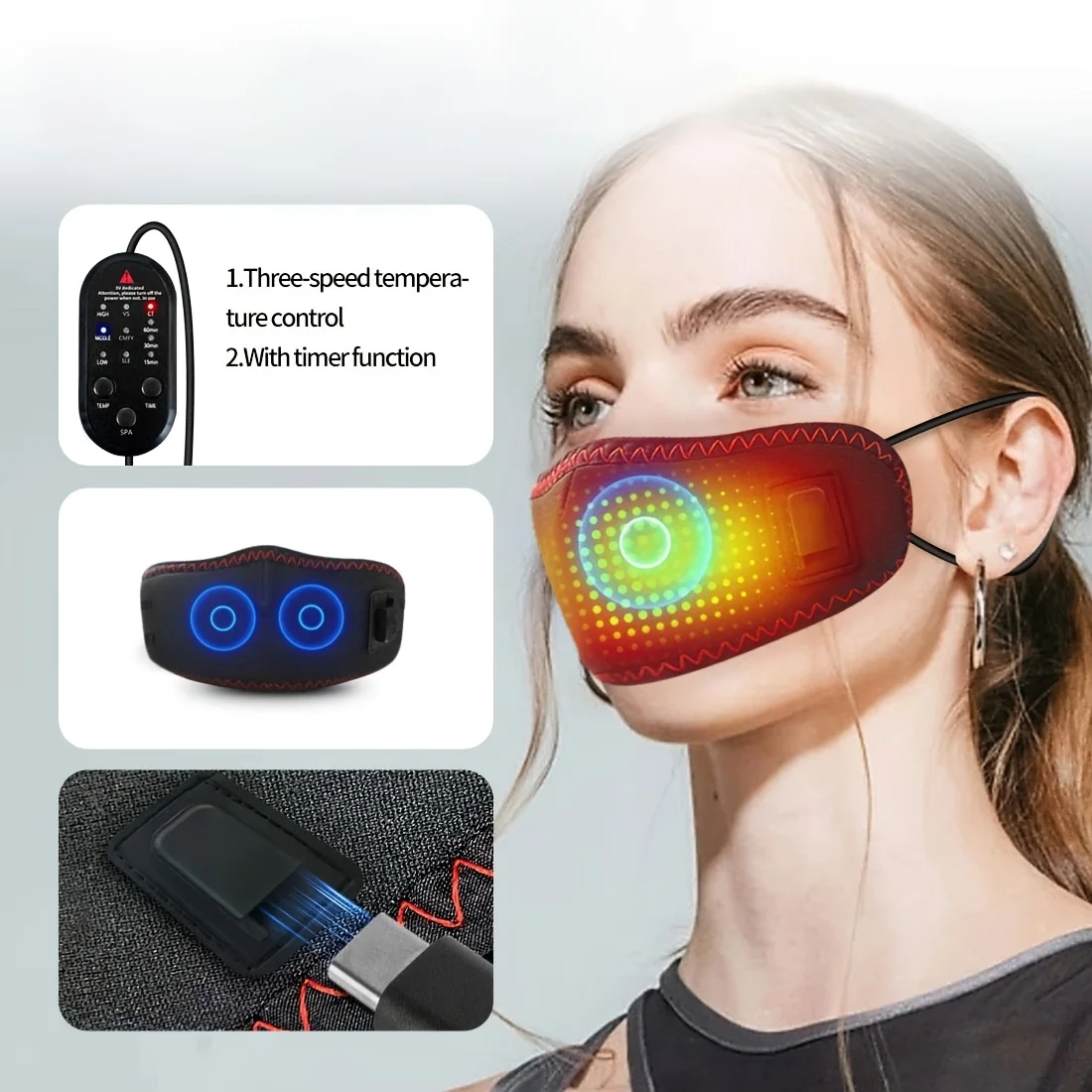 

USB Heated Nose Mask with 3 Adjustable Temp Levels,Soft Comfort Fabric Compact Heating Mask Unisex,Power Bank Not Included