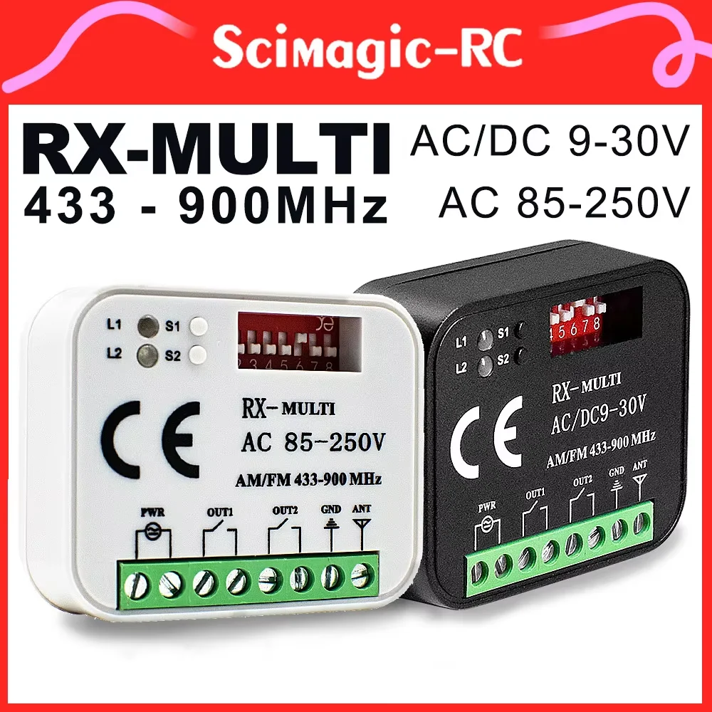 

RX-MULTI 300MHz to 868MHz 433MHz Receiver Switch AC/DC 9V-30V 110V 220V 2 Channels Door Opener / Gate Remote Control Receiver