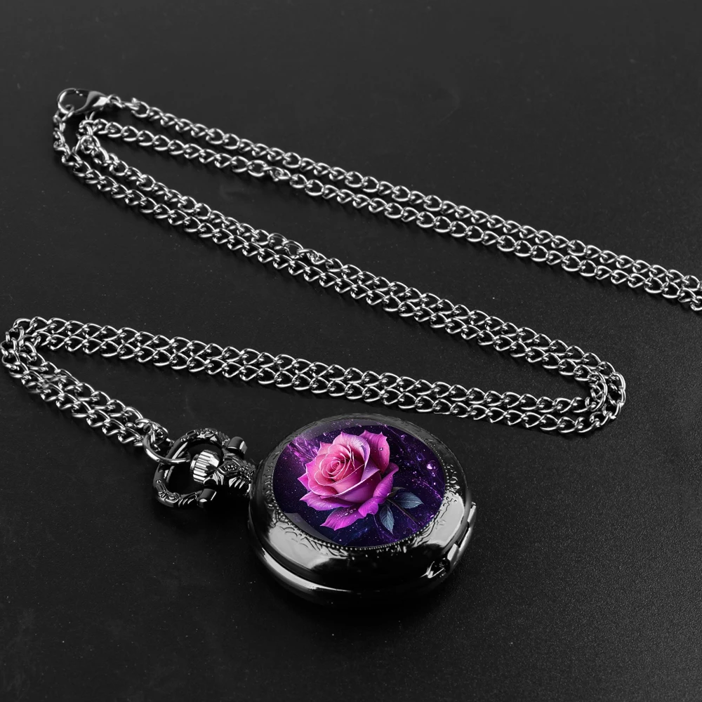 Unique Fashion Personality Quartz Pocket Watch for Women Men Retro Rose Pocket&Fob Chain Watches Jewelry Gifts Accessories