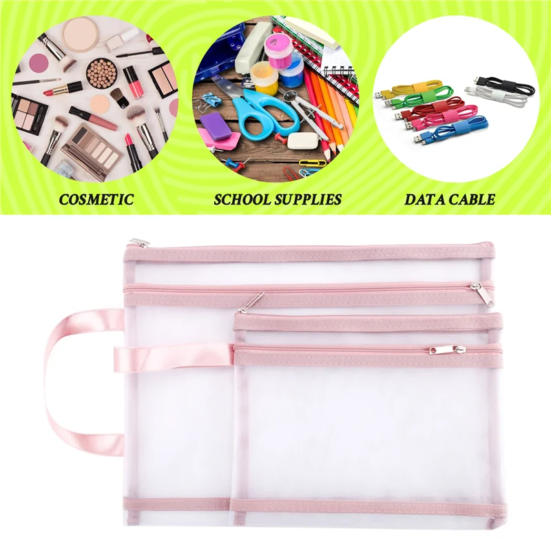 AP-10 Pack Colored Double-Layer Mesh Zipper Pouch Bags, Building Block Sets Toy Storage & Organization 5Pcs A4+5Pcs A5 Easy To U