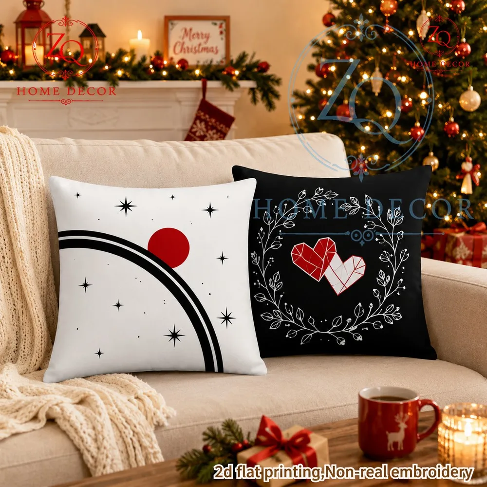 Starry Night Minimalist Style Pillowcase with Black Red  White Color Blocking  Home Decor Bedroom Sa Bed Headrest Cushions