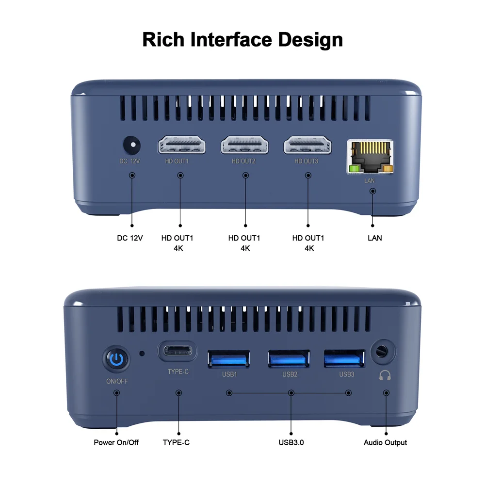 OEM الثلاثي 4K عرض كمبيوتر مكتبي صغير ويندوز 11 WiFi6 مكتب الفصول الدراسية 16GB RAM N100 كمبيوتر صغير
