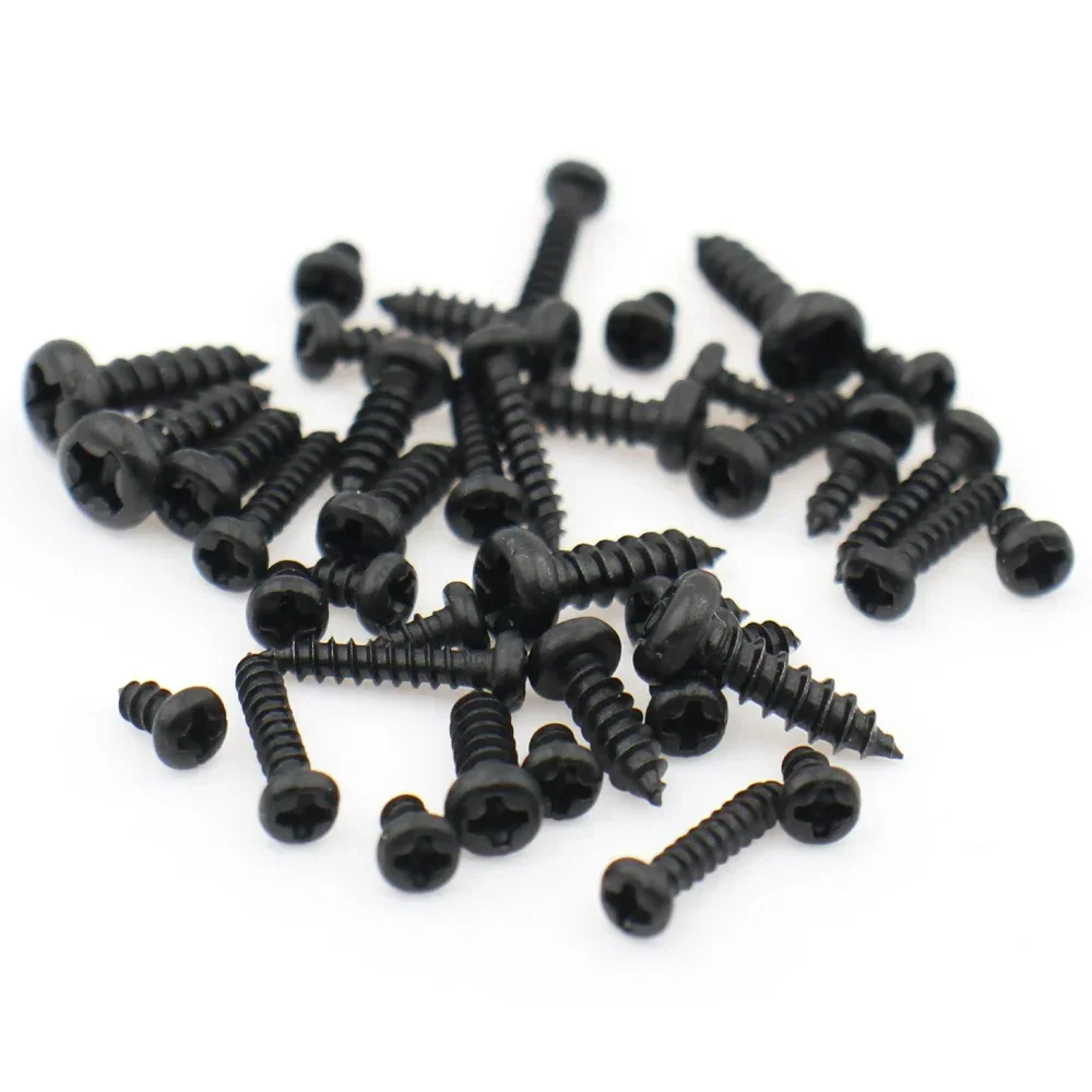 100pcs Black Carbon Steel Screws M1 M1.2 M1.4 M1.5 M1.7 M2 M2.3 M2.6 M3 M3.5 M4 M5 Cross Round Head Phillips Self-tapping Screw
