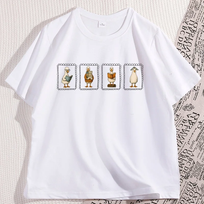 

Silly Goose Reading Tshirt Cotton Short Sleeve Bookish Librarian T Shirt Book Lover Stamp Graphic T Shirts Unisex Streetwear