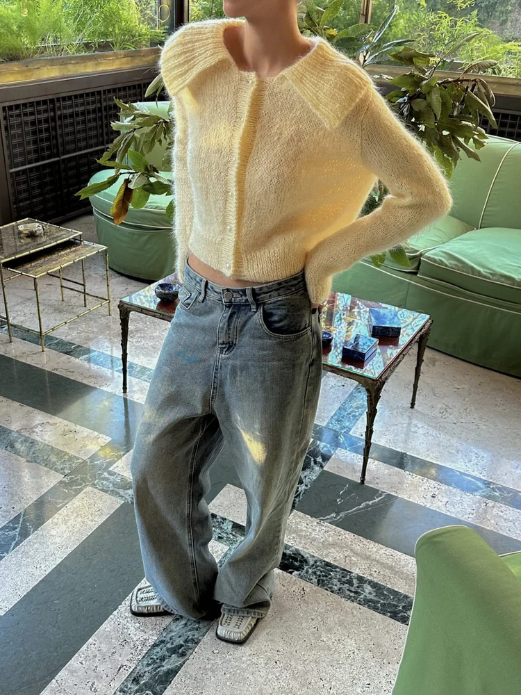 Cardigan tricoté à manches évasées et col rabattu pour femme, nouveau Style, mode automne hiver 2025