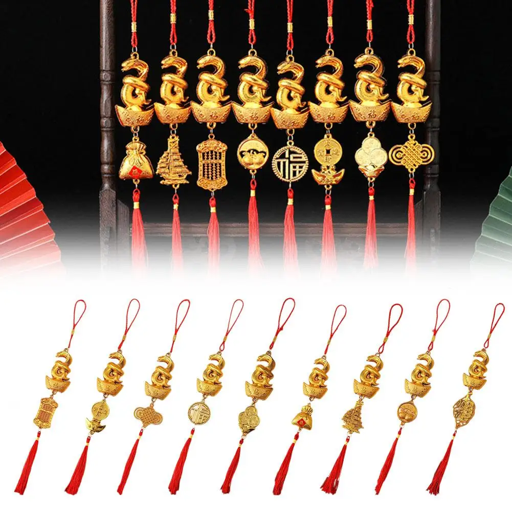 Golden Year Of The Snake Pendants Car Hanging Ornaments Tassels Snake Lucky New Year Decorations Fortune Wealth Success