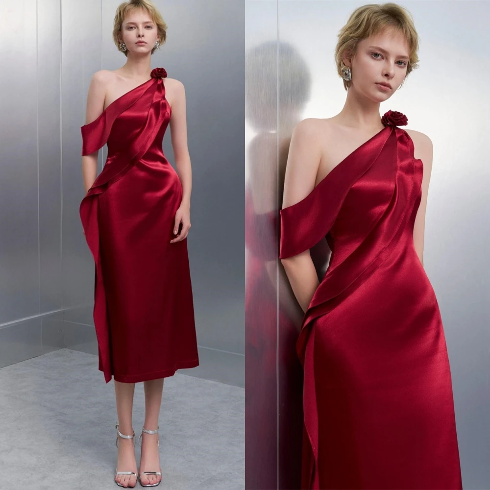 Customized Luxury Satin Evening Dress Exquisite One Shoulder Mermaid Prom Dresses Modern Sleeveless Special Occasion Gowns