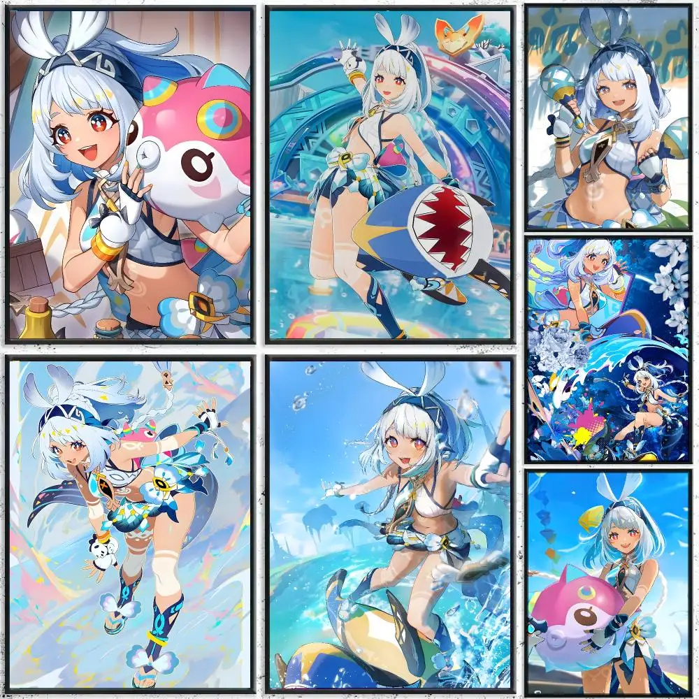 Anime Game Genshin Impact Mualani Poster Home Living Bed Room Bar Hallway Sticky Wall Printing Waterproof Aesthetic Decor
