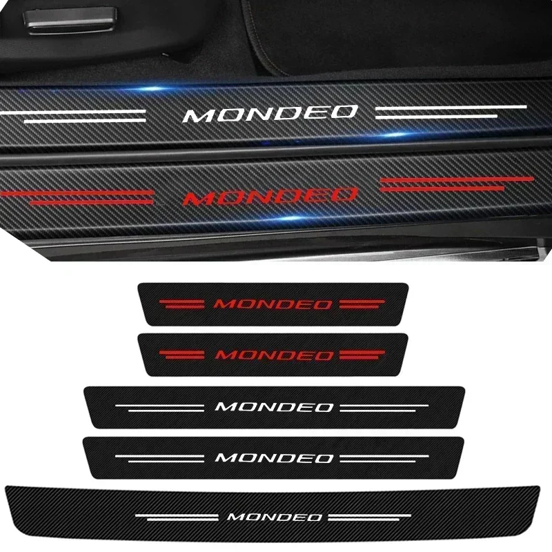 Car Trunk Bumper Sticker Door Sill Threshold Protector Pad For MONDEO Badge 2023 Carbon Fiber Door Pedal Anti-Scratch Cover