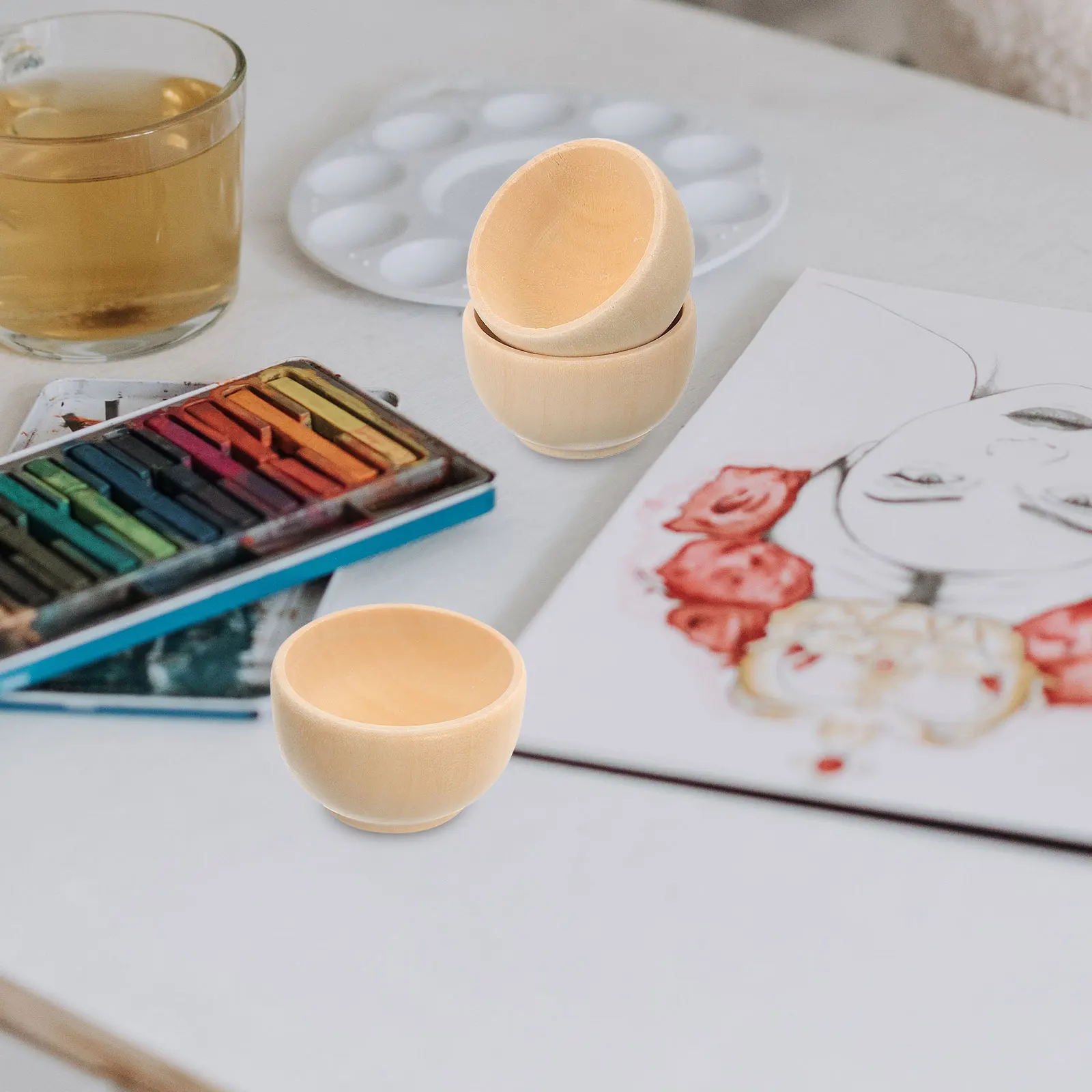 

Natural 10Pcs Small Wood Bowls 38x38MM DIY Unfinished Mini Cutlery Craft Kits for Handmade Decor Room Accessories