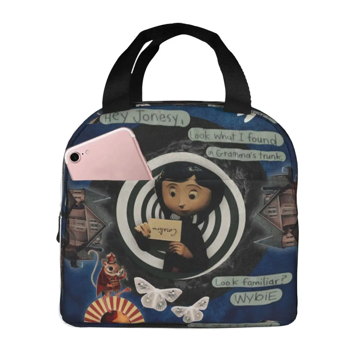 

Винтажная сумка-холодильник Coralines Jones Bootleg Merch из фильма ужасов, термосумка для обеда, термосумка для еды, сумка-тоут, ланч-боксы, контейнер