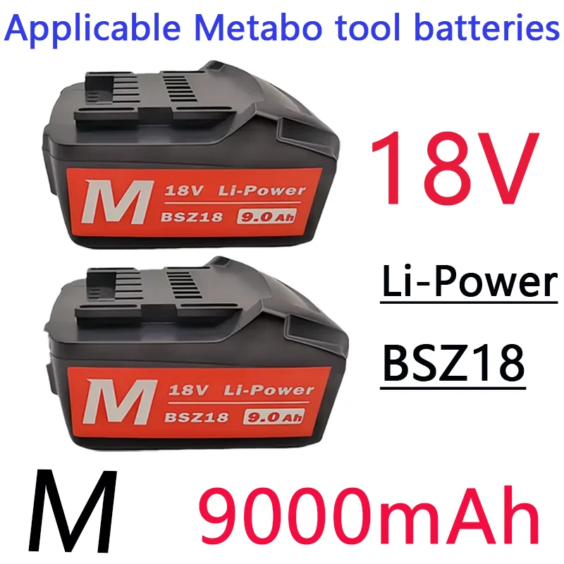 18V 9.0Ah Battery for Cordless Power Tool Drill Drivers lpega Wrench Hammers for Metabo 18V 9000mAh Battery BSZ18