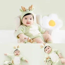 Knit Newborn Photography Outfits Dragon Year Theme Green Crochet Costume Hat Doll Baby Photography Props Photo Shoot Accessories