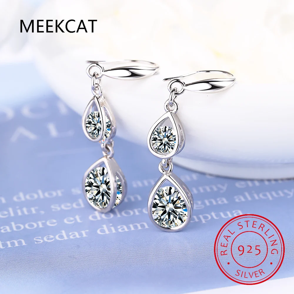 Pendientes de aro de moissanita de corte elegante para mujer, aretes de gota de Halo de diamante de pera VVS1, joyería de Boda nupcial de plata de ley, 2ct