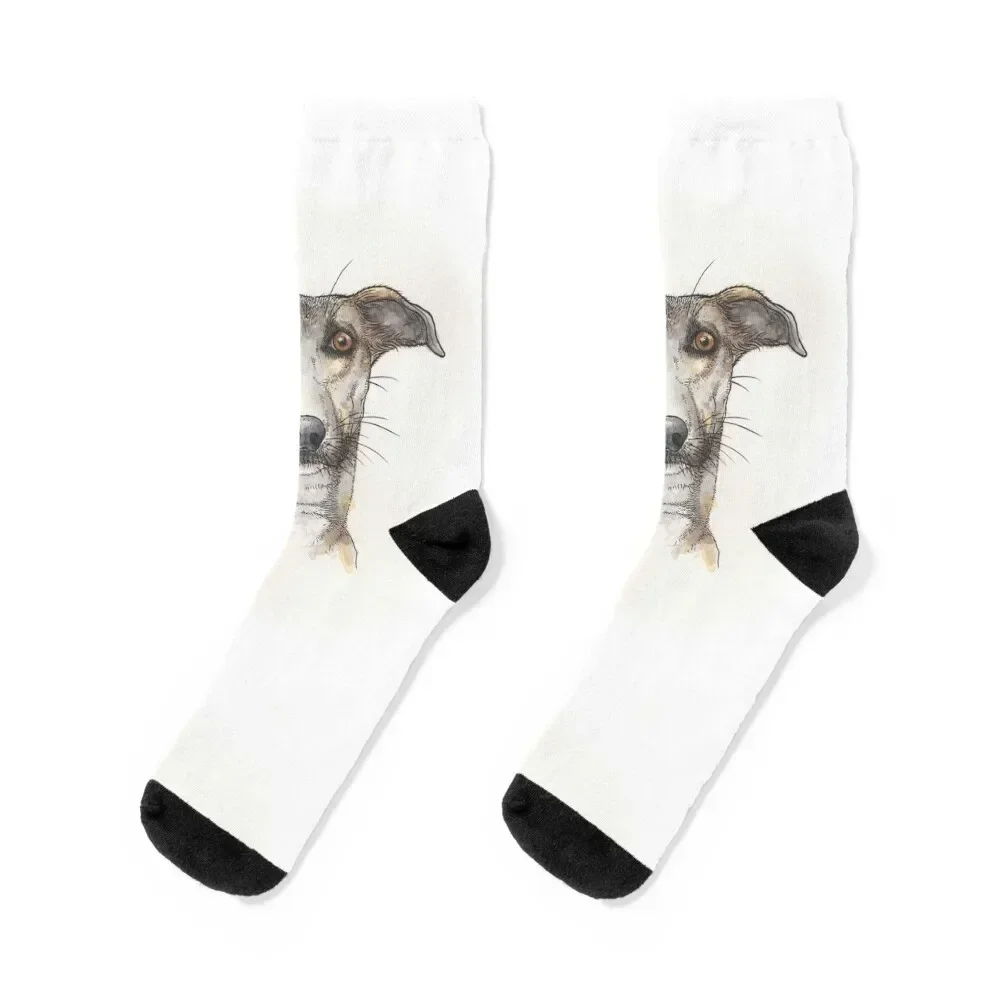 

Lurcher portrait Socks custom professional running Ladies Socks Men's