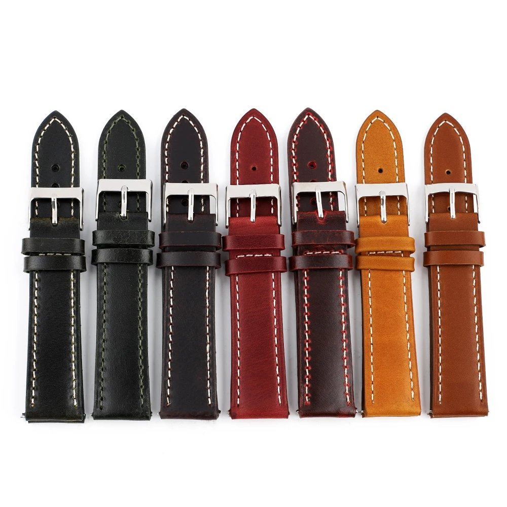 

Vintage Oil Wax Genuine Leather Watchband 16mm 18mm 19mm 20mm 21mm 22mm 24mm Watch Strap Hanmade Stitching Wristband for Men