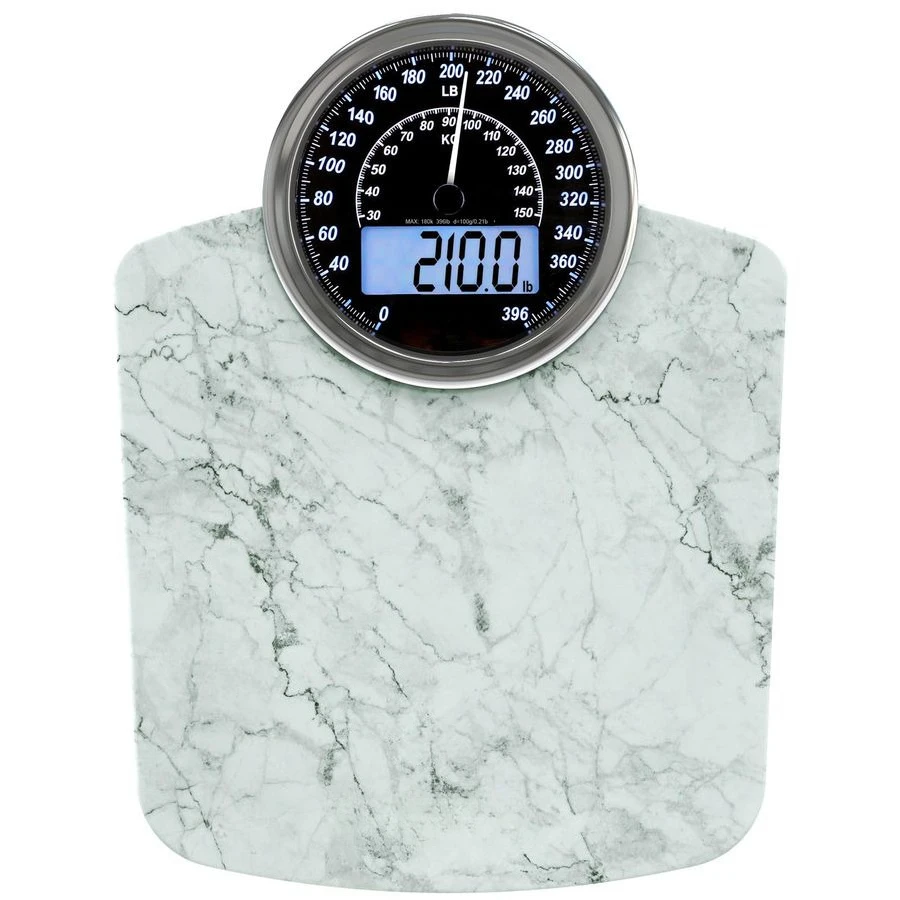 

400lbs Capacity 2in1 Hybrid Weighing Scale 31x31cm Tempered Glass Analog Digital Easy Read