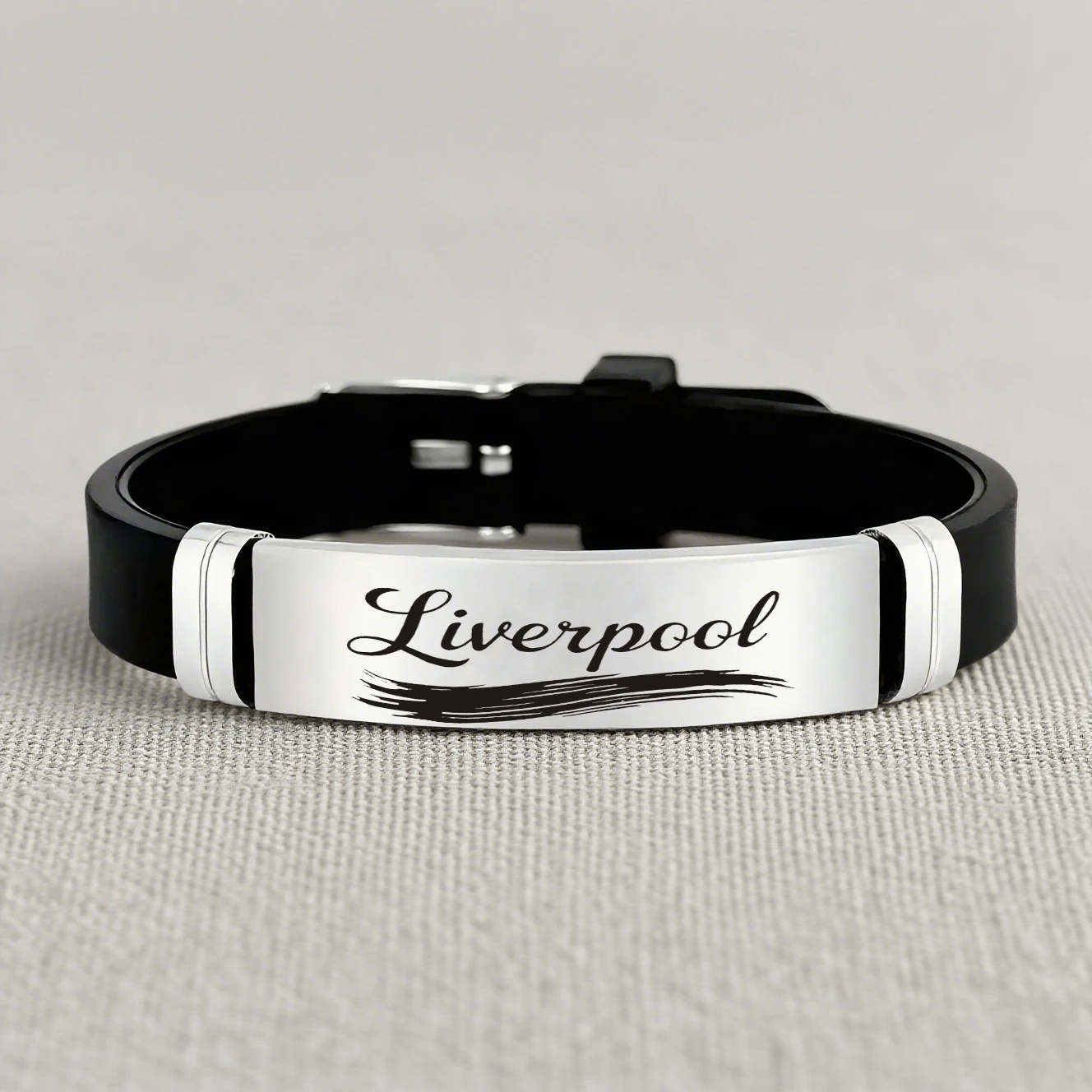 Accesorio cursivo elegante de fútbol de Liverpool, pulsera de silicona de acero inoxidable de estilo casual, para amigos que aman el Liverpool