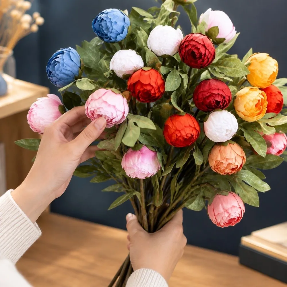 4 Heads Artificial Peony Bouquet Long Stem Silk Fake Flowers Realistic Flowers Peony Artificial Flowers Home Room Decoration