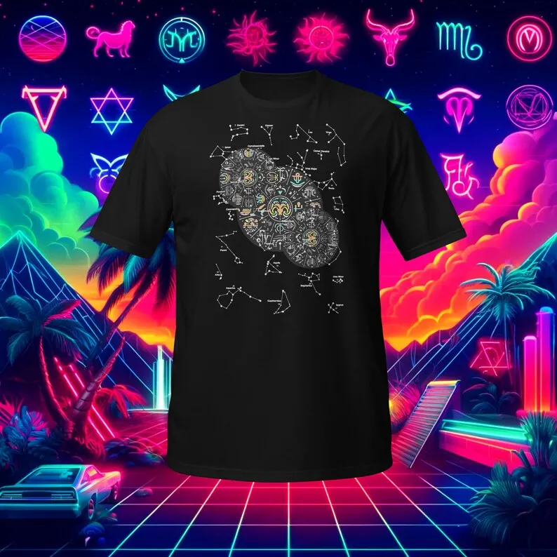 Zodiac Synthwave T-Shirt, Astrology Vintage Tee, Star Sign, Retro Game Aesthetic Unisex T Shirt