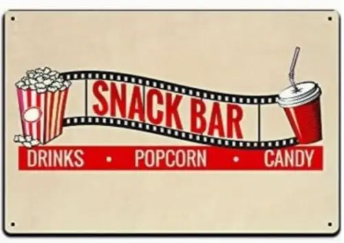 Theater Snack Bar Drinks Popcorn Candy Sign Aluminum Weatherproof Sign p1224-Aluminum