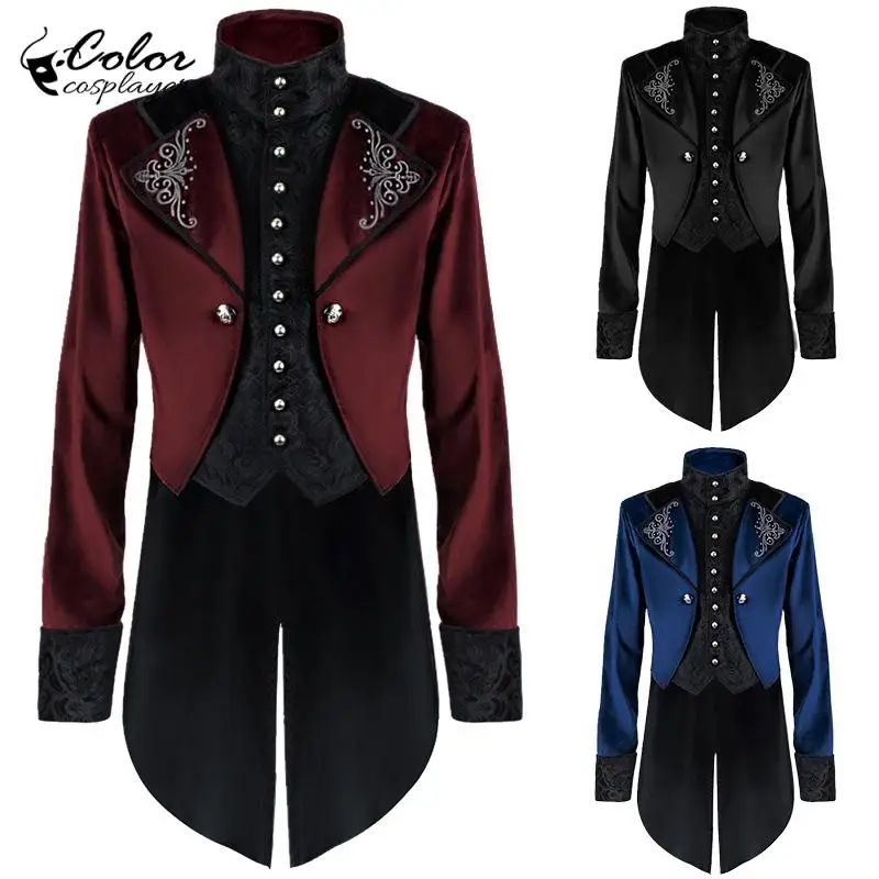 

Medieval Men Tailcoat Gentleman Cosplay Costume Steampunk Long Jacket Thin Carnival Outfit Vintage Noble Dress Up Festival Wear