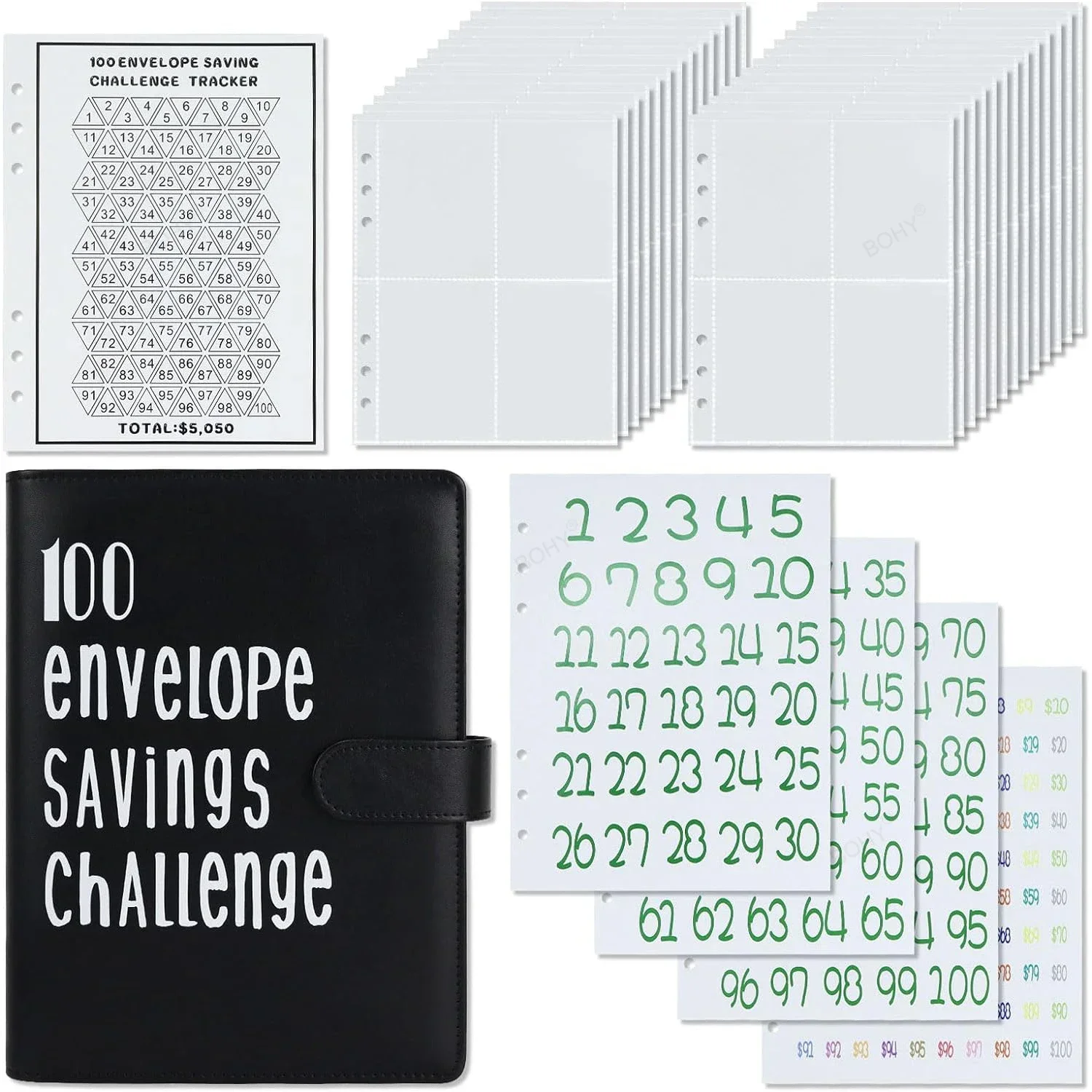 100 Envelopes Money Saving Challenge Binder Save 5050 Dollars Envelope Challenge Binder with Cash Envelopes Tracker and Stickers