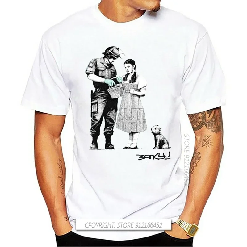 

Banksy Dorothy From Oz Wizard Stop And Search Мужские женские футболки Размеры Мужская брендовая футболка Мужская летняя футболка из чистого хлопка