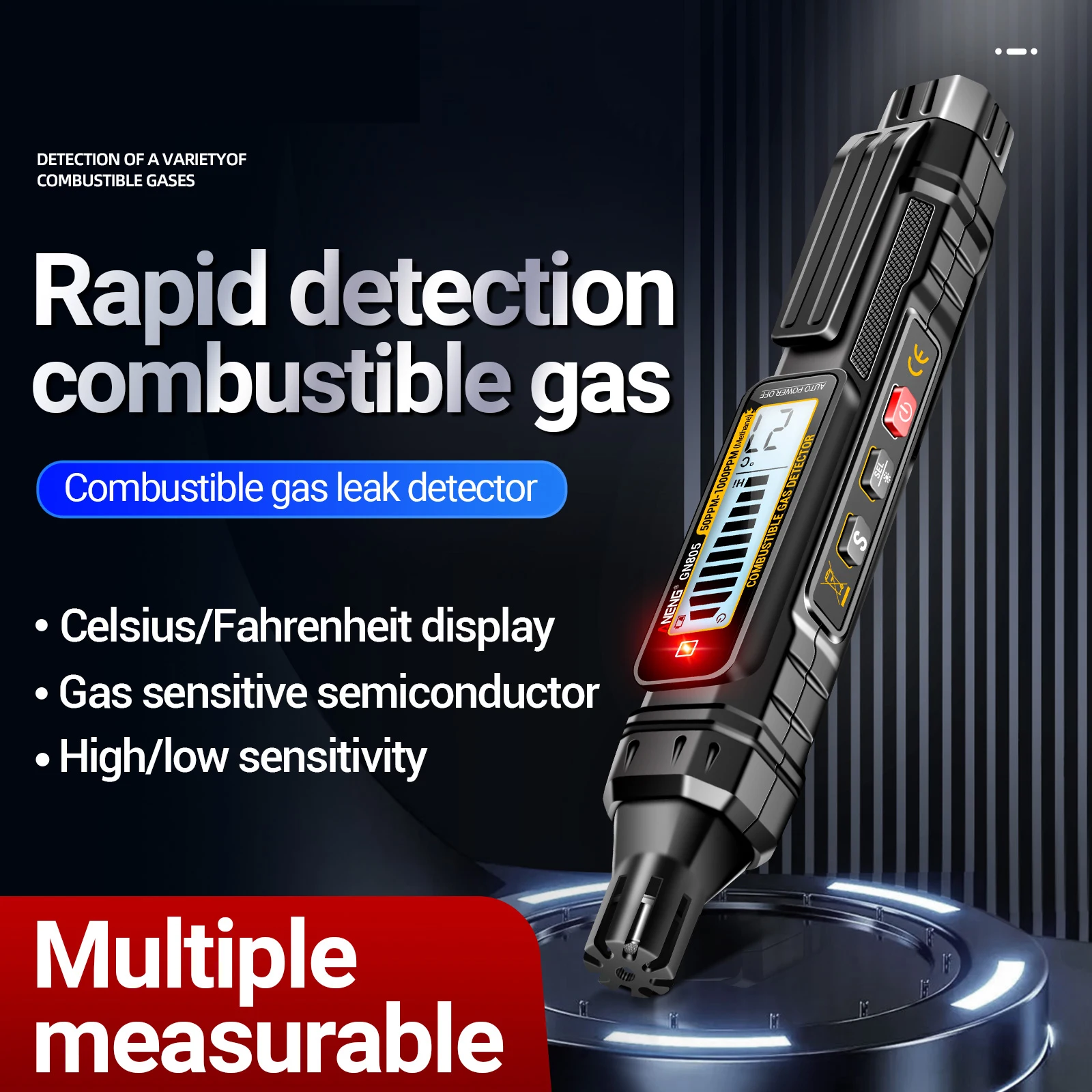 

ANENG GN805 Combustible Gas Leak Detector 50~1000PPM Sound Alarm Gas-sensitive Semi-conduct Analyzer Environmental Tester Tools