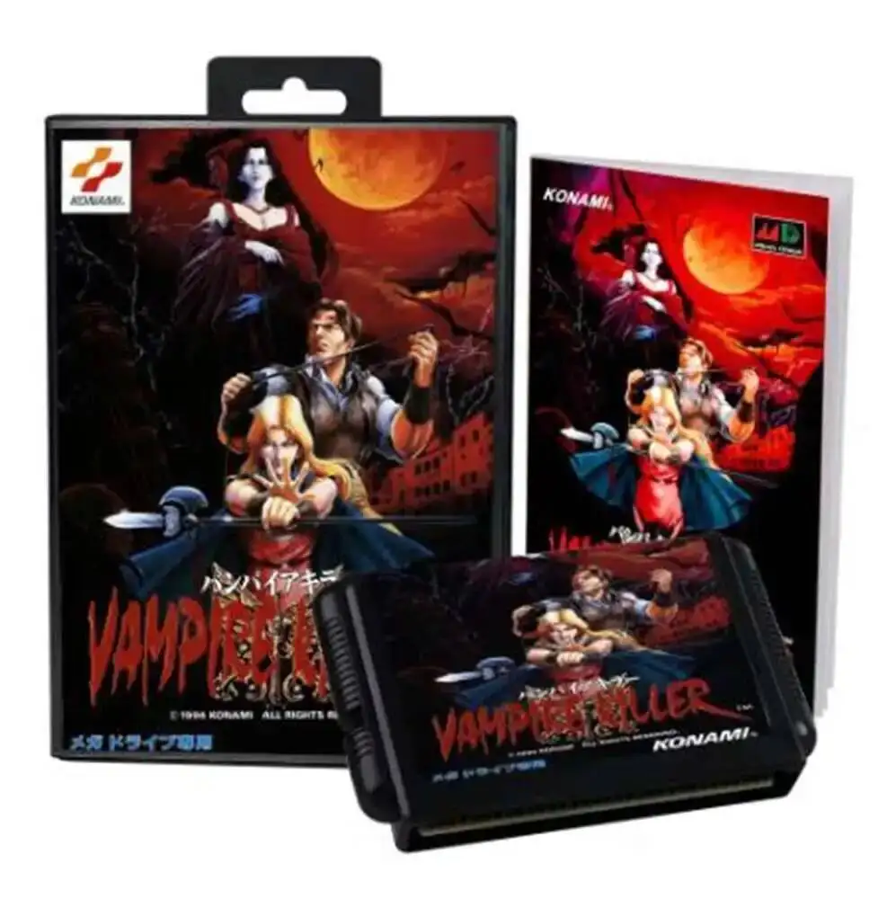قاتل مصاص الدماء الساخن مع صندوق ودليل لنظام لعبة Sega MD 16 بت
