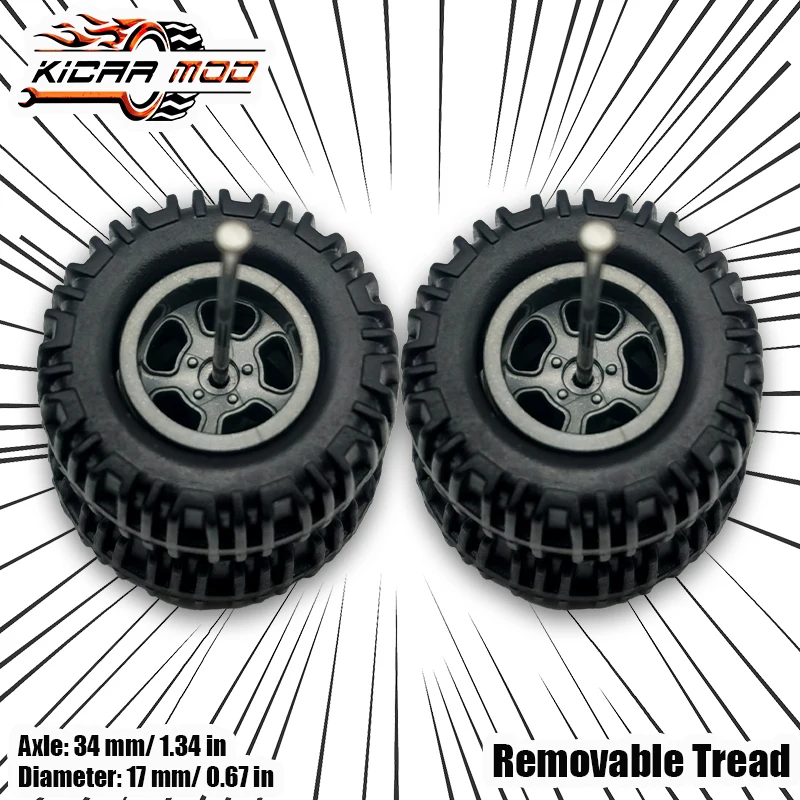 1/64 Model Car Wheels with Rubber All Terrain Tires Five Spoke 2 Refitting Parts for Off-road Vehicle HotWheels Large Size 1 Set